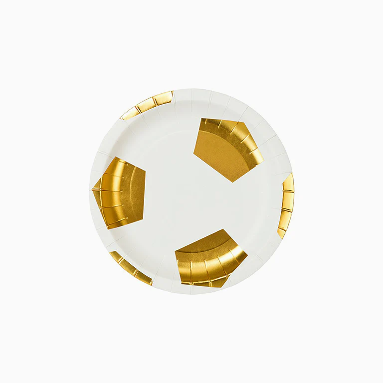 Plato Cartón Postre Ø 18 cm Balón Metalizado Fútbol