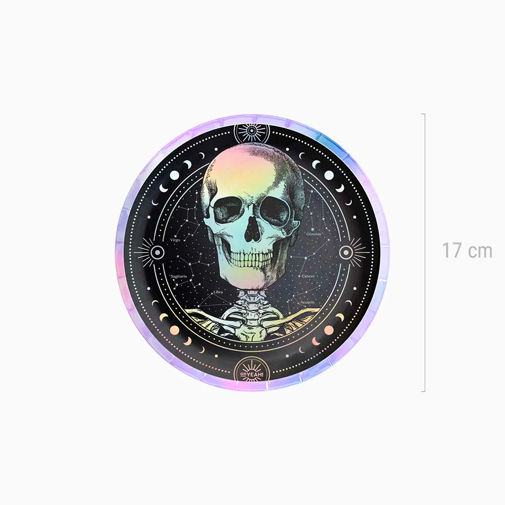 Plato Cartón Llano Redondo Postre Halloween Ø 17 cm Esotérico Calavera - Image 3