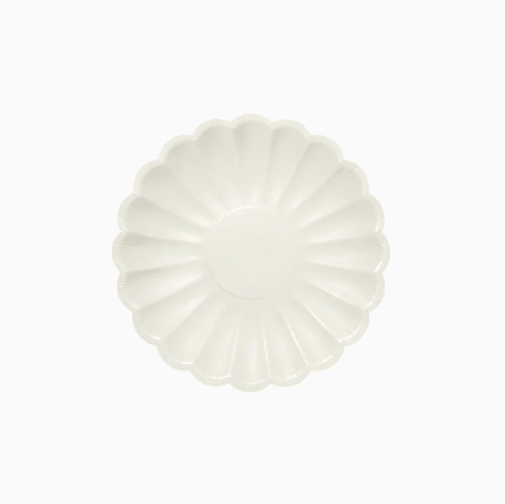 Plato Cartón Llano Postre Forma Flor Ø 18 cm Blanco