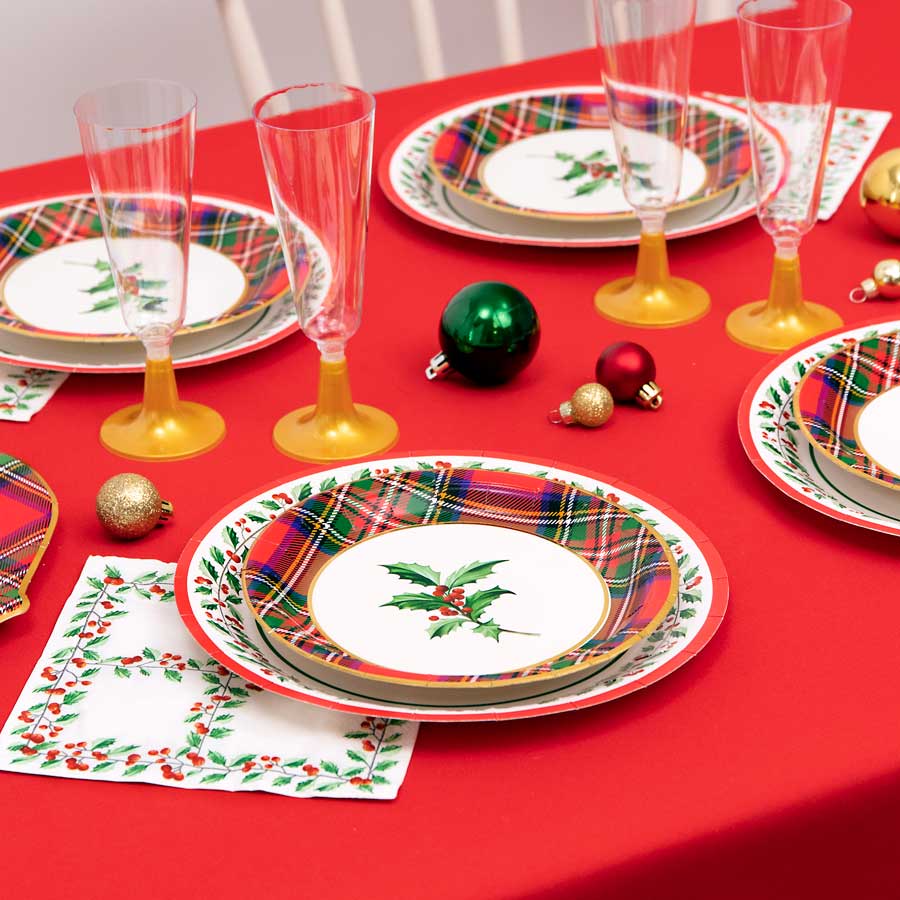 Plato Cartón Llano Redondo Postre Navidad Ø 18 cm Tartán - Image 5
