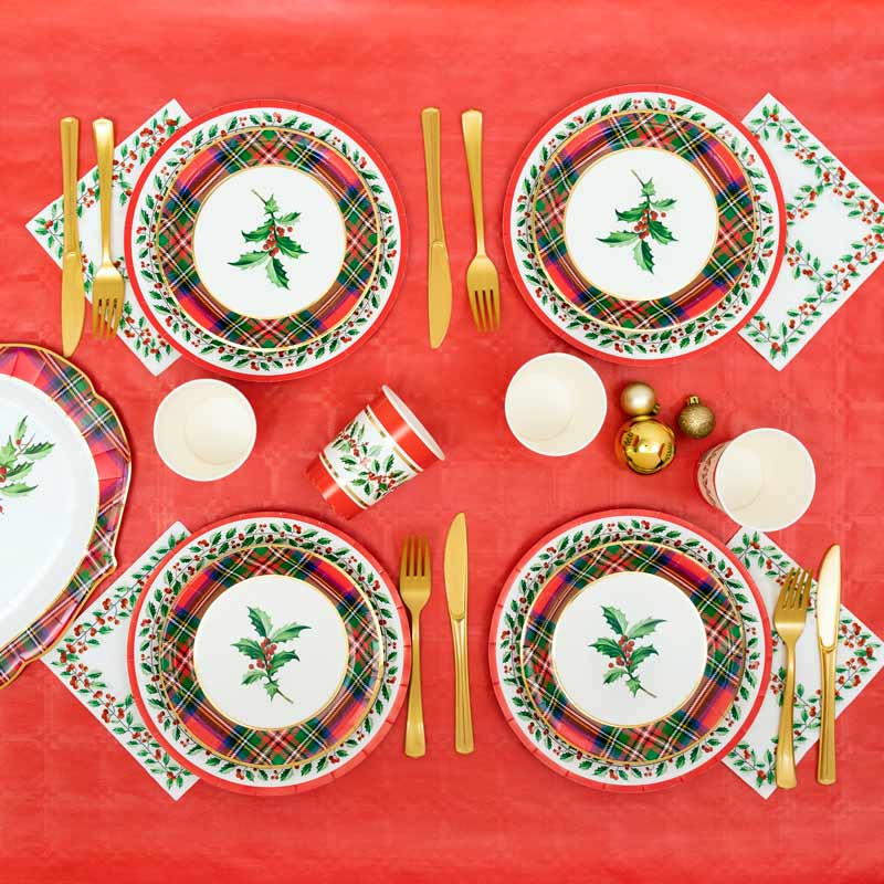 Plato Cartón Llano Redondo Postre Navidad Ø 18 cm Tartán - Image 7
