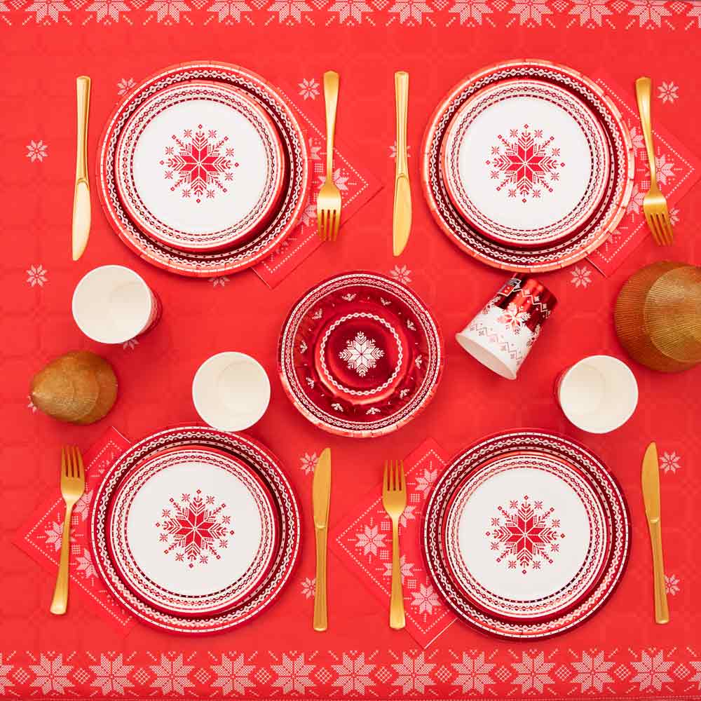 Plato Cartón Llano Postre Navidad Ø 18 cm Jacquard Rojo - Image 4