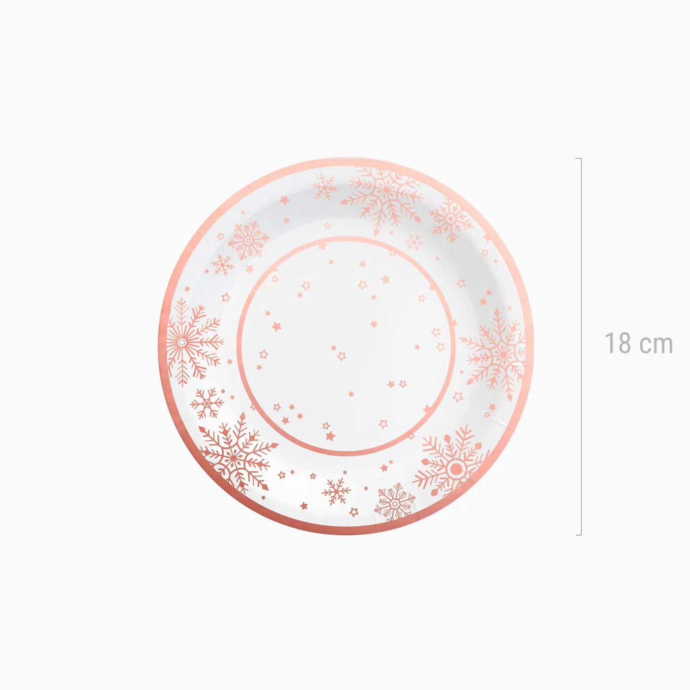 Plato Cartón Llano Postre Navidad Metalizado Ø 18 cm Copo de Nieve Oro Rosa - Image 3