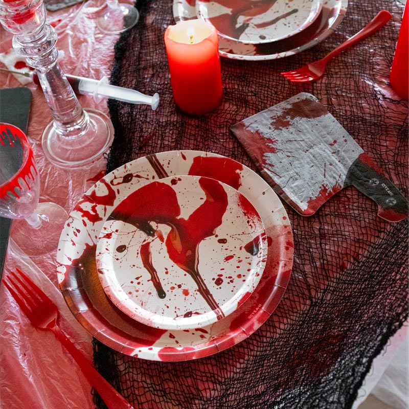 Plato Cartón Llano Redondo Postre Halloween Ø 17 cm Sangre - Image 2