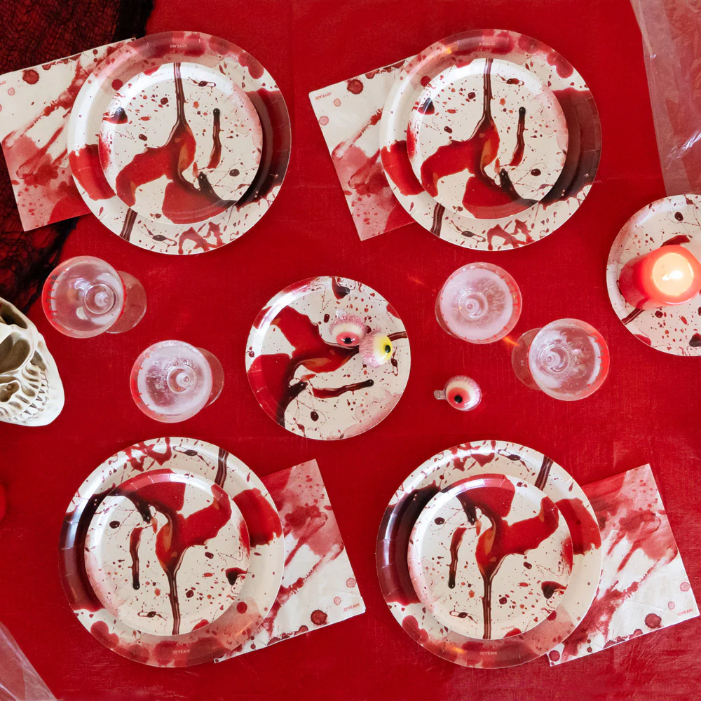 Plato Cartón Llano Redondo Postre Halloween Ø 17 cm Sangre - Image 3