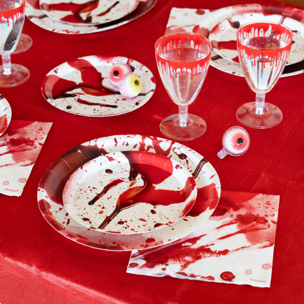 Plato Cartón Llano Redondo Postre Halloween Ø 17 cm Sangre - Image 5