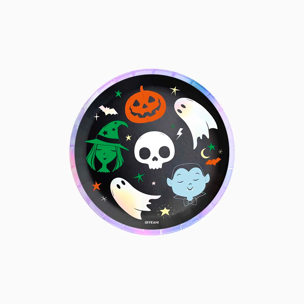 Plato Cartón Llano Redondo Postre Halloween Ø 17 cm Truco o Trato