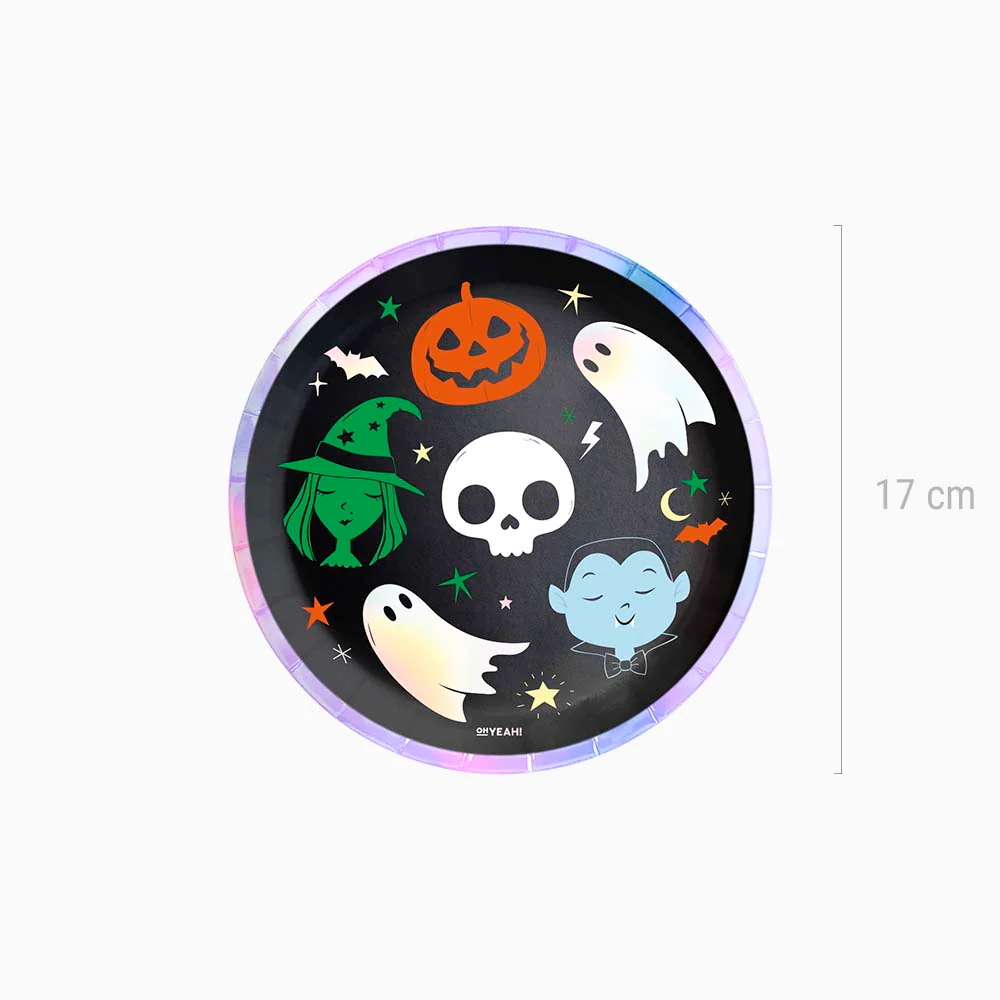 Plato Cartón Llano Redondo Postre Halloween Ø 17 cm Truco o Trato - Image 3