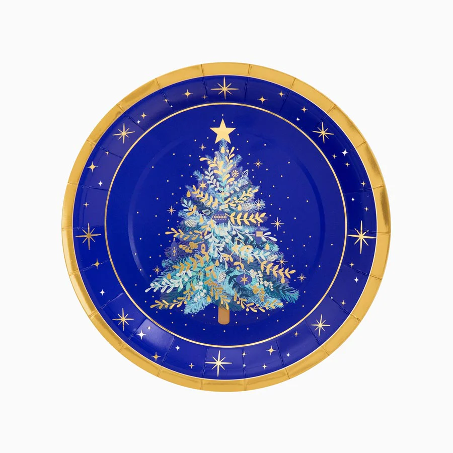 Plato Cartón Llano Navidad Ø 23 cm Azul Noche