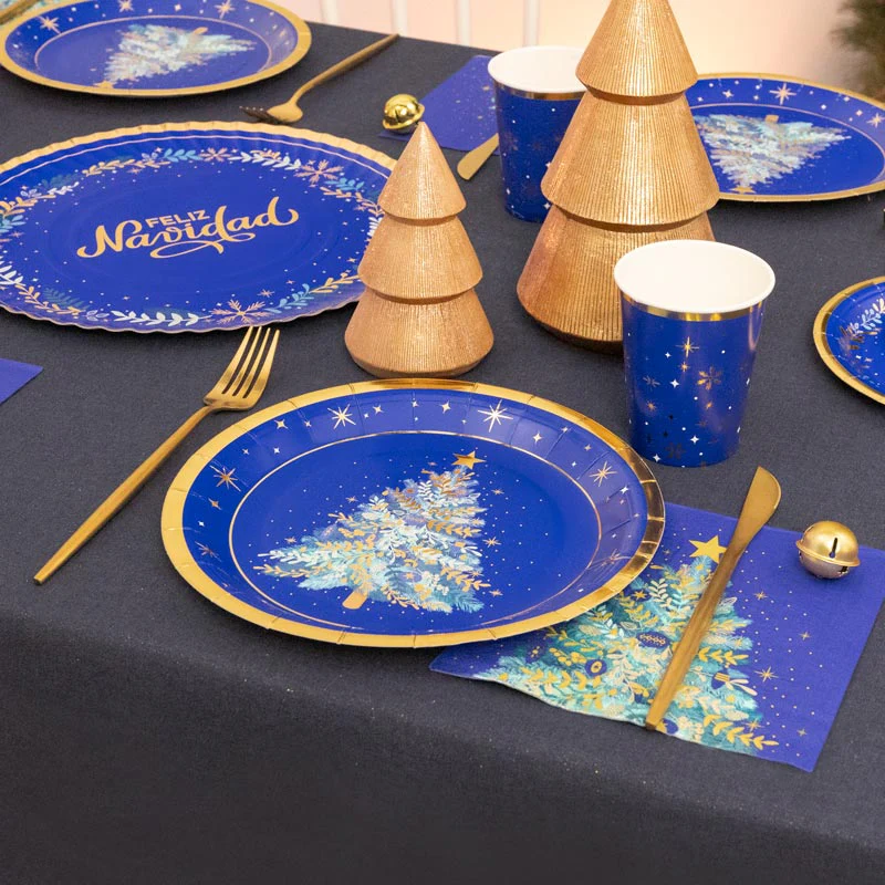 Plato Cartón Llano Navidad Ø 23 cm Azul Noche - Image 2