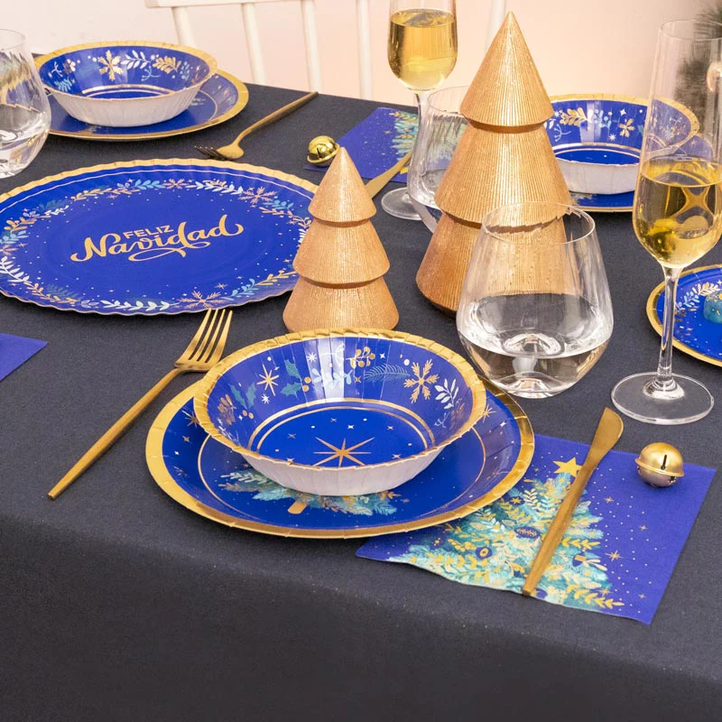 Plato Cartón Llano Navidad Ø 23 cm Azul Noche - Image 4