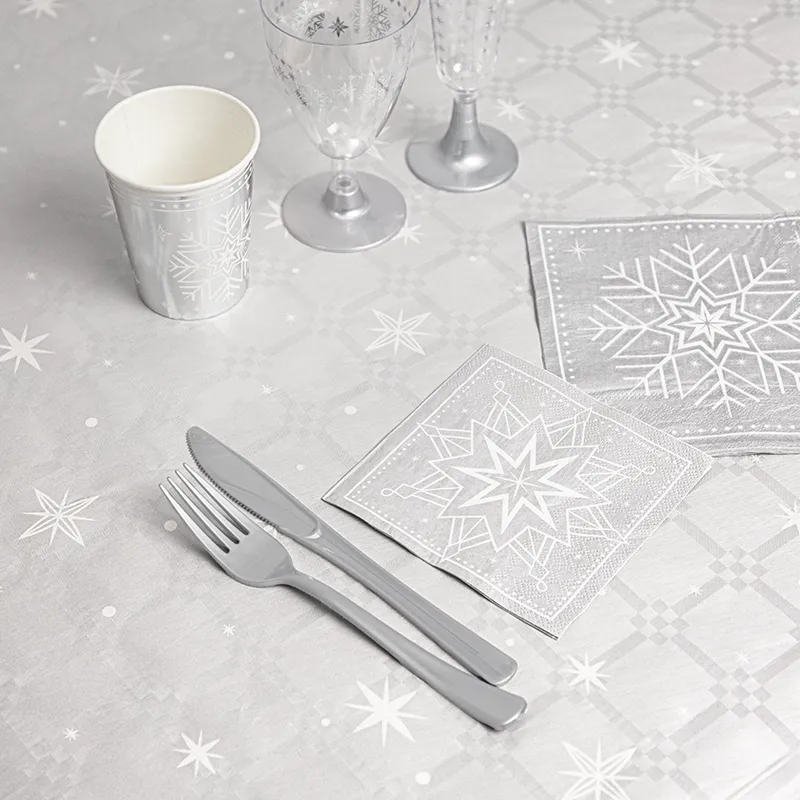 Rollo Mantel Papel Navidad 1.20 x 5 m Estrella Copo de Nieve Plata - Image 2
