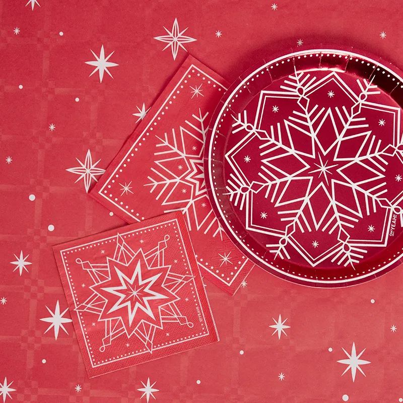 Rollo Mantel Papel Navidad 1.20 x 5 m Estrella Copo de Nieve Rojo - Image 2