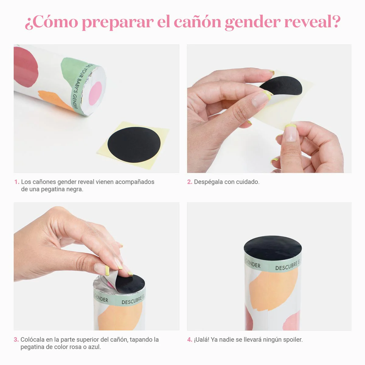 Set 12 Cañones Confeti Cuadrado Biodegradable 50 cm Revelación Género Rosa + Caja Expositora - Image 7
