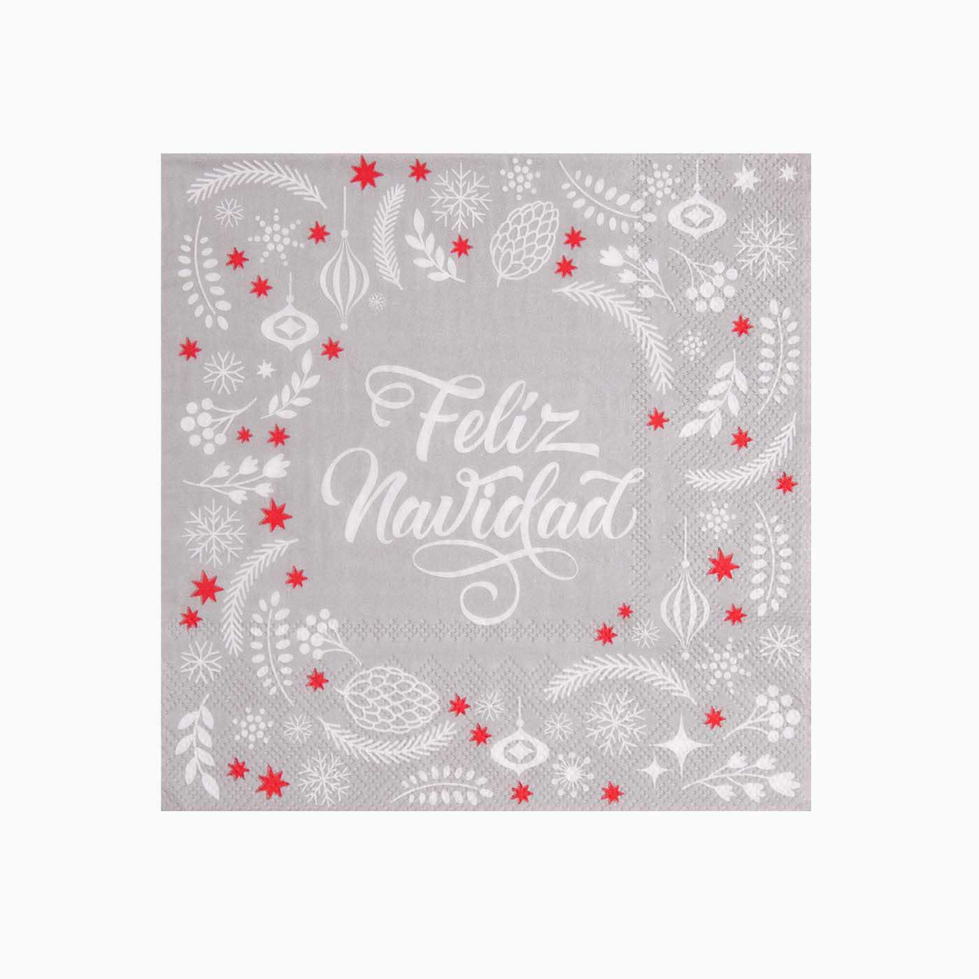 Servilletas Papel "Feliz Navidad" Plata 30 uds