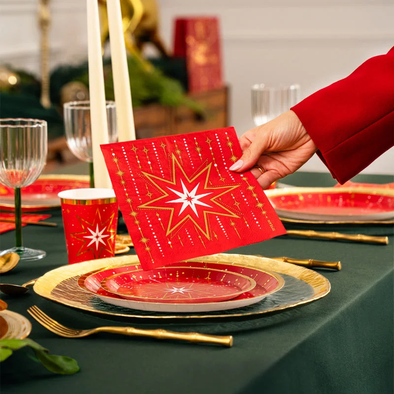 Servilleta Papel Doble Capa Navidad 33 x 33 cm Estrella Rojo - Image 2