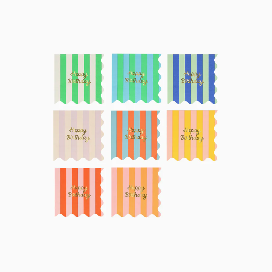 Servilletas Papel "Happy Birthday" 25 x 25 cm Rayas Colores Surtidos
