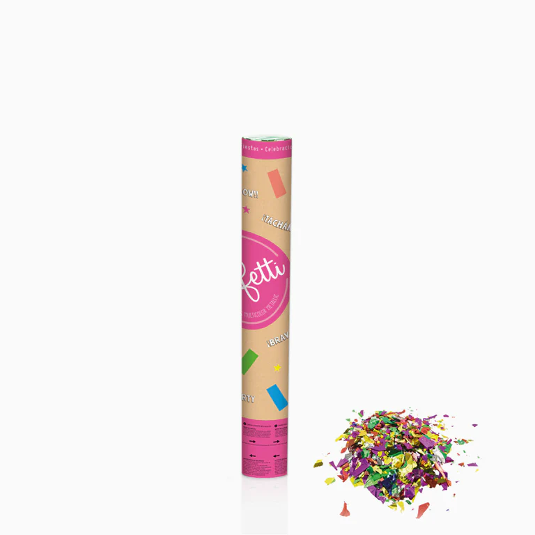 Set 12 Cañones Confeti Cuadrado 40 cm Metalizado Multicolor + Caja Expositora - Image 2