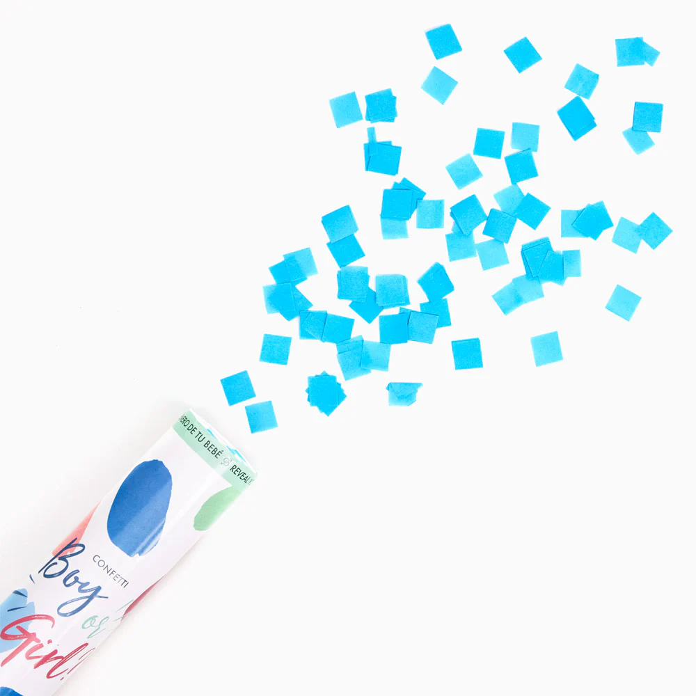 Cañón Confeti Cuadrado Biodegradable 30 cm Revelación Género Azul - Image 4