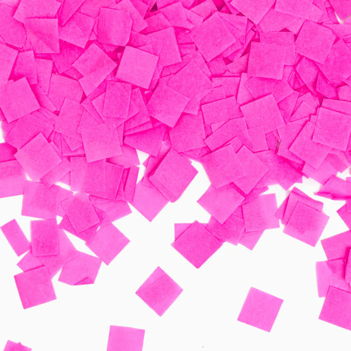 Set 12 Cañones Confeti Cuadrado Biodegradable 30 cm Revelación Género Rosa + Caja Expositora - Image 4