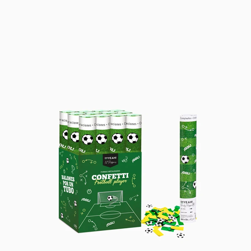 Set 12 Cañones Confeti Pequeño 30 cm Fútbol + Caja Expositora