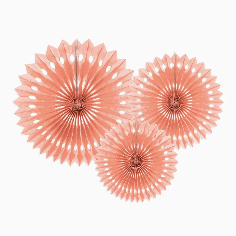 Set Abanicos Papel 20 - 25 - 30 cm Rosa Melocotón