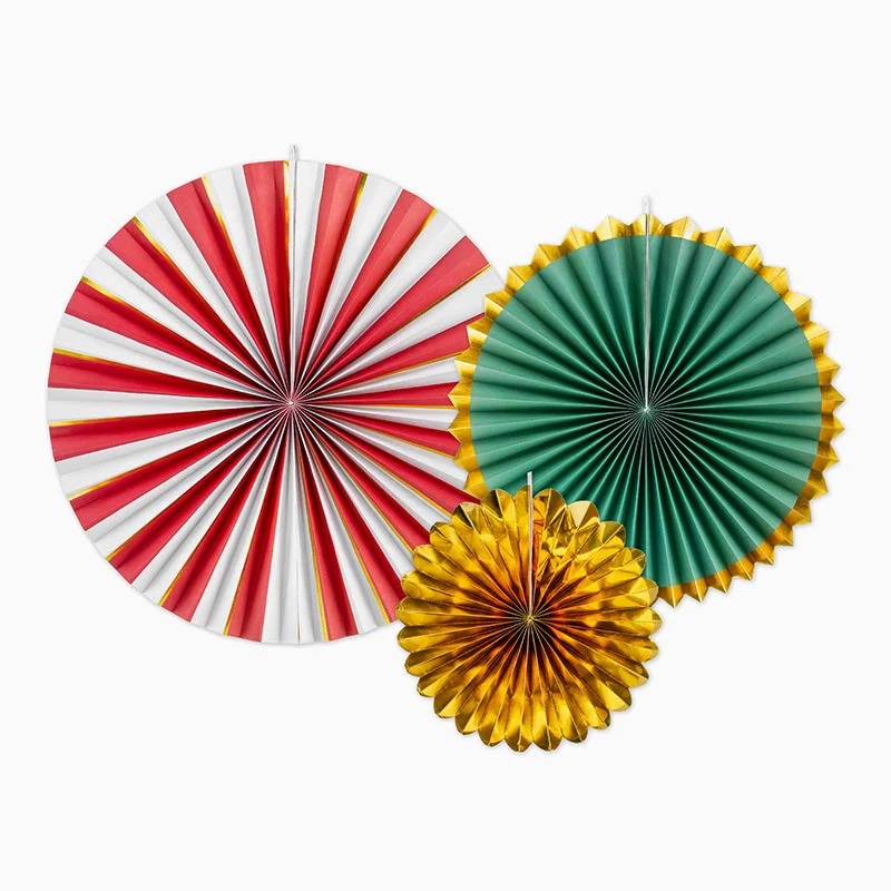 Set Abanicos Papel 20 - 25 - 30 cm Navidad