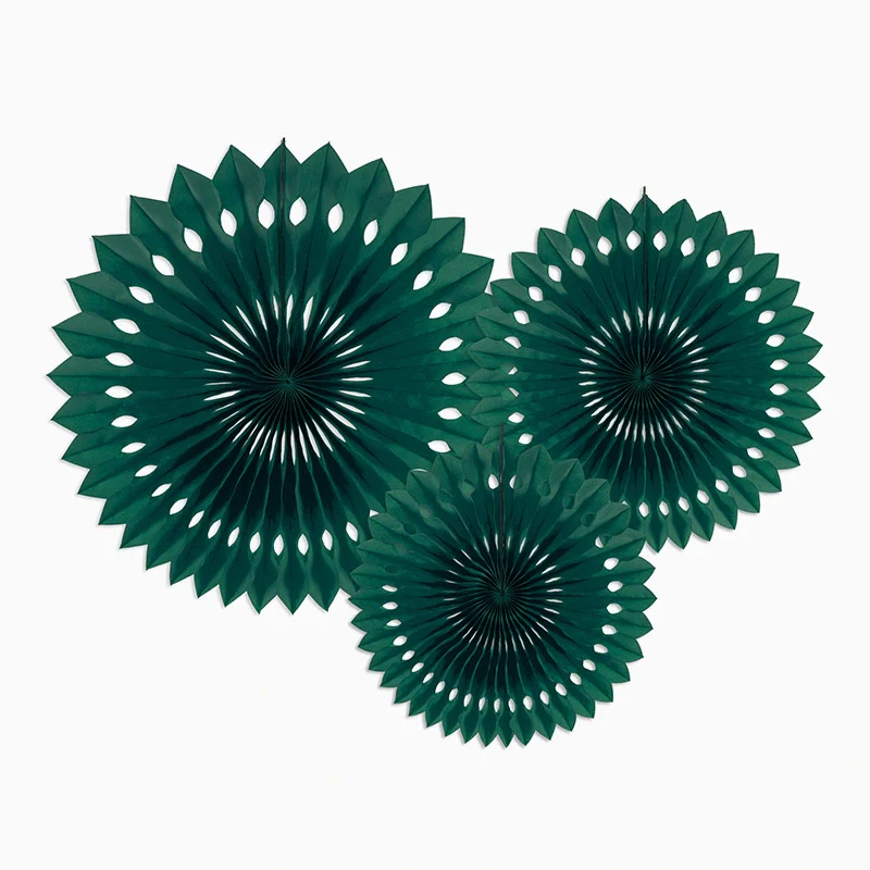 Set Abanicos Papel 20 - 25 - 30 cm Verde Oscuro