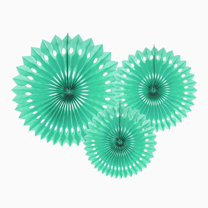 Set Abanicos Papel 20 - 25 - 30 cm Verde Menta