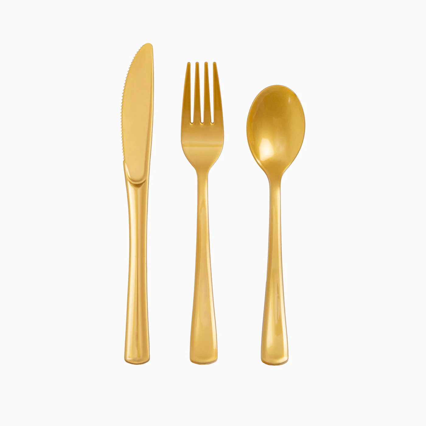 Set Cubiertos Plástico Premium Oro 12 Personas