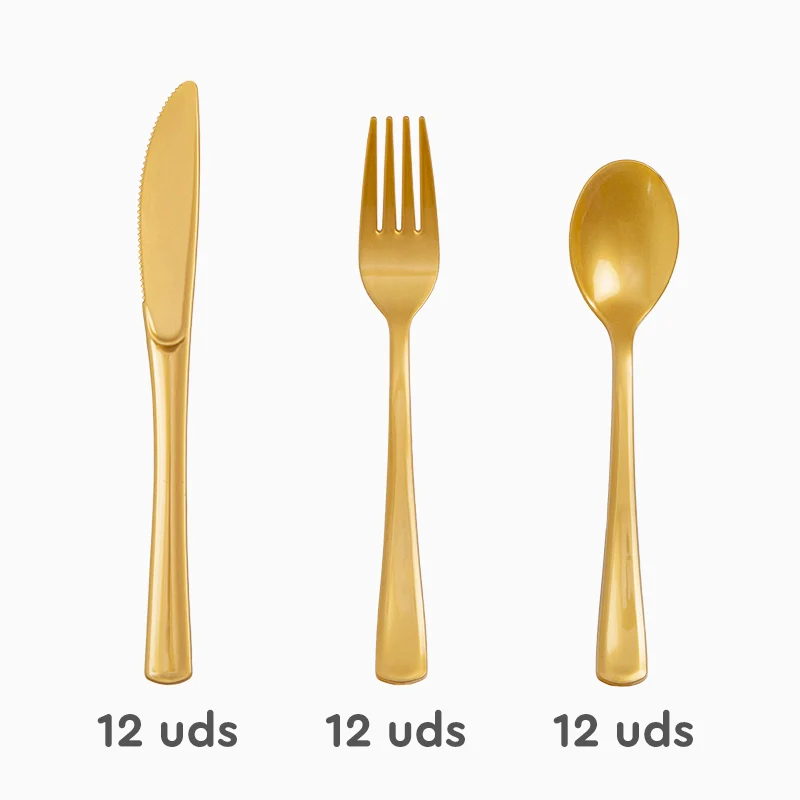 Set Cubiertos Plástico Premium Oro 12 Personas - Image 4