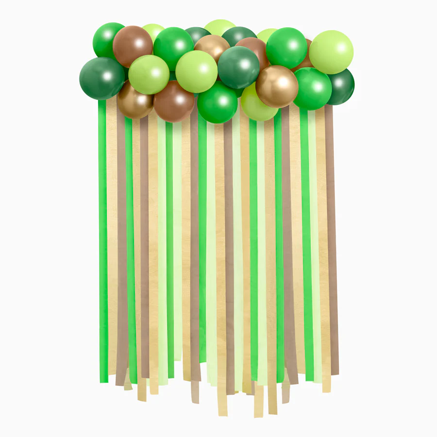 Set Arco Globos Látex y Cortina Papel Crepé Verde