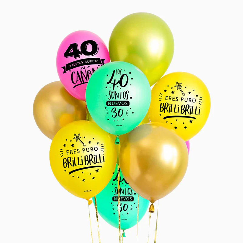 Set Globos 40 Cumpleaños Látex con Frases
