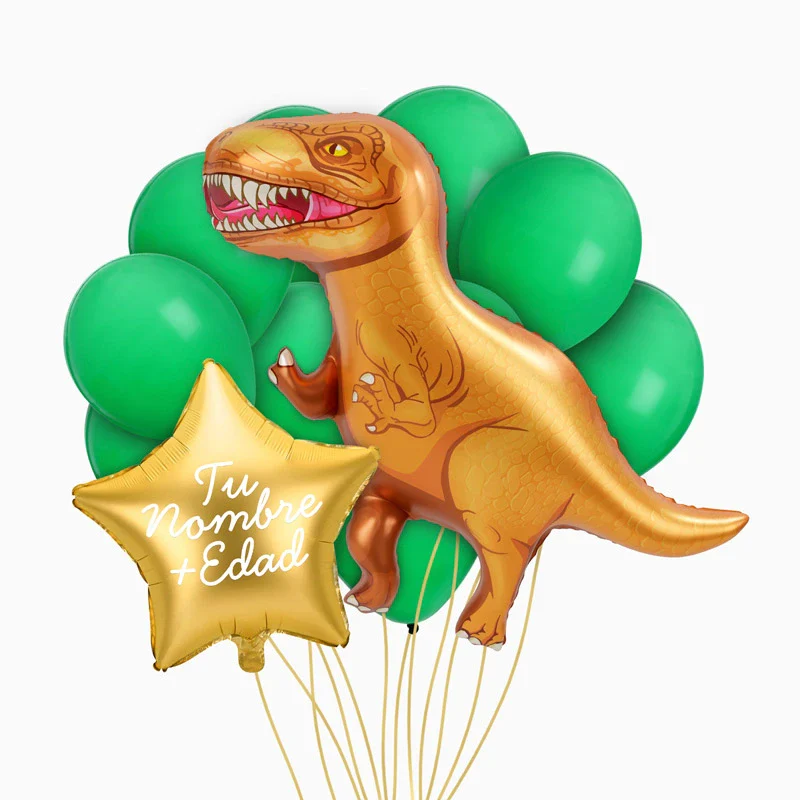 Set Globos Foil Dinosaurios T-Rex XL Personalizado Nombre y Edad Vinilo Blanco - Image 4