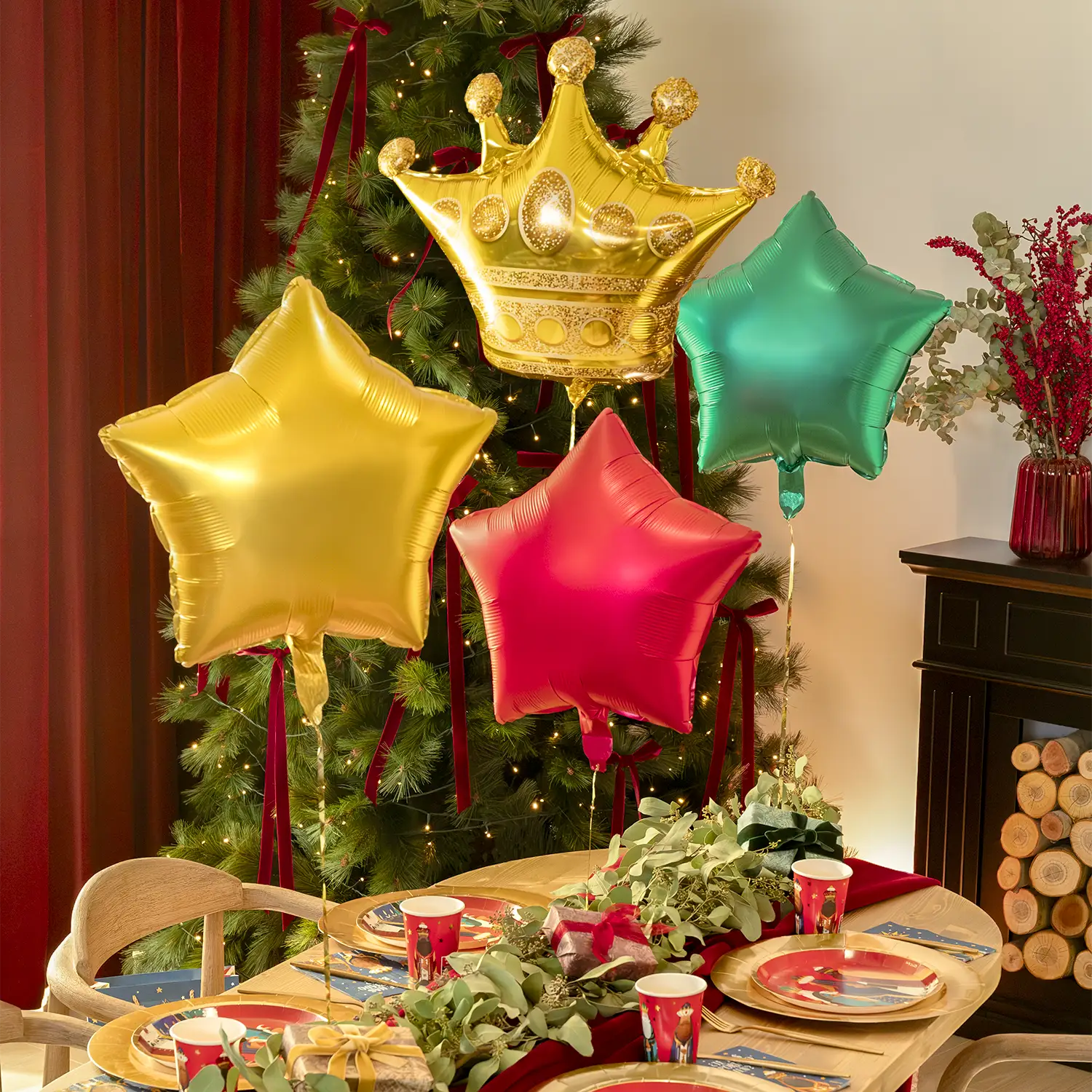 Set Globos Foil Reyes Magos Estrella y Corona - Image 3