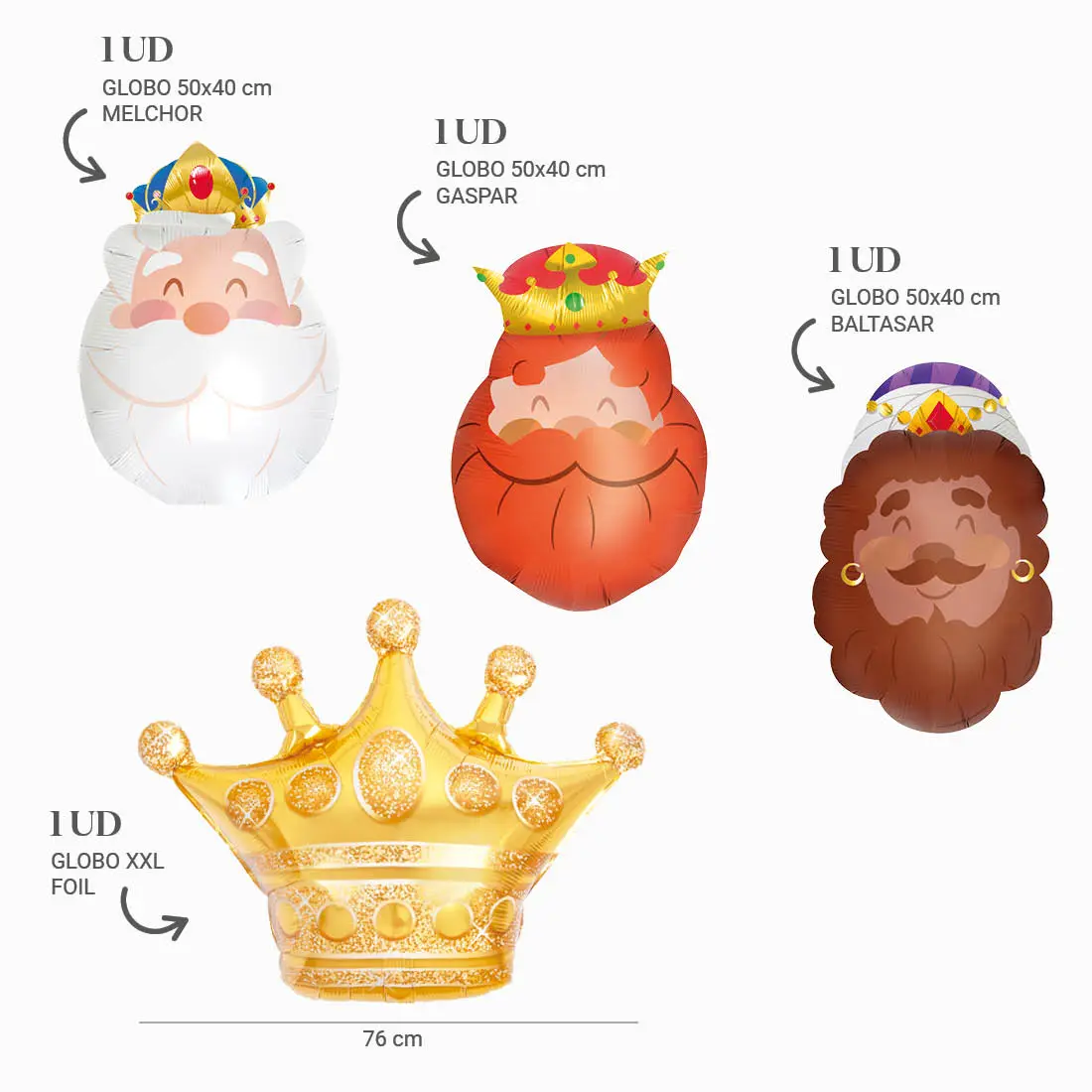Set Globos Foil Reyes Magos y Corona - Image 2