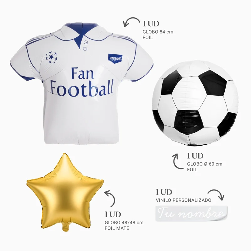 Set Globos Fútbol Camiseta Blanca Personalizado Vinilo Blanco - Image 3