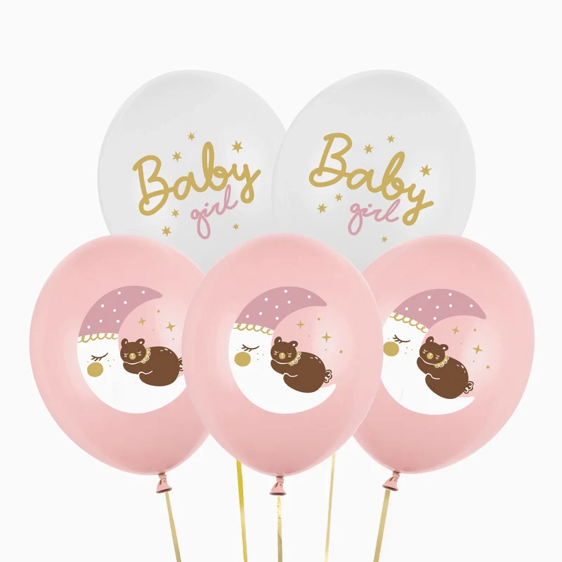 Set Globos Látex "Baby Girl" Baby Shower Rosa