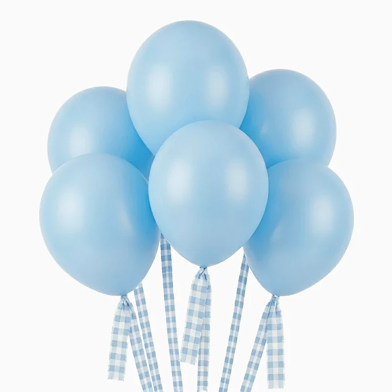 Set Globos Látex Ø 30 cm Azul Claro Pastel con Cintas Vichy