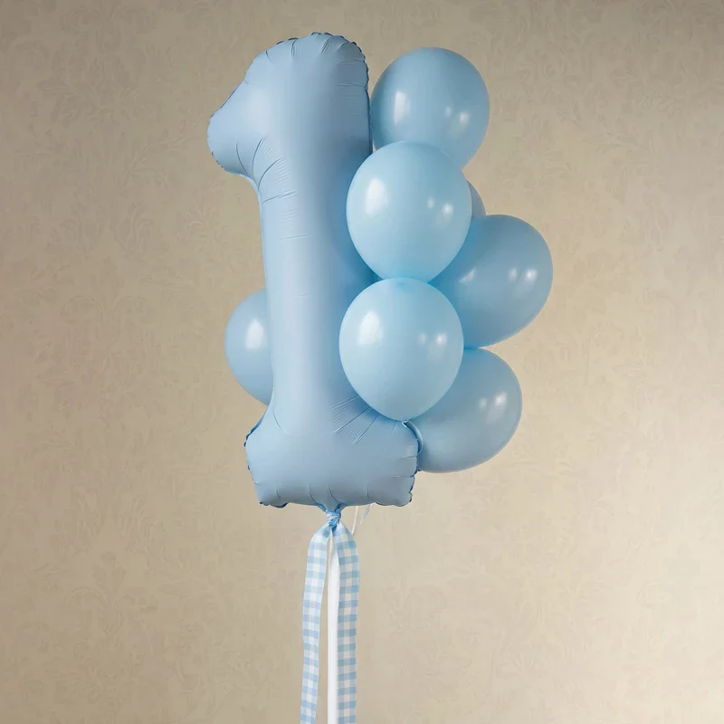 Set Globos Látex Ø 30 cm Azul Claro Pastel con Cintas Vichy - Image 3