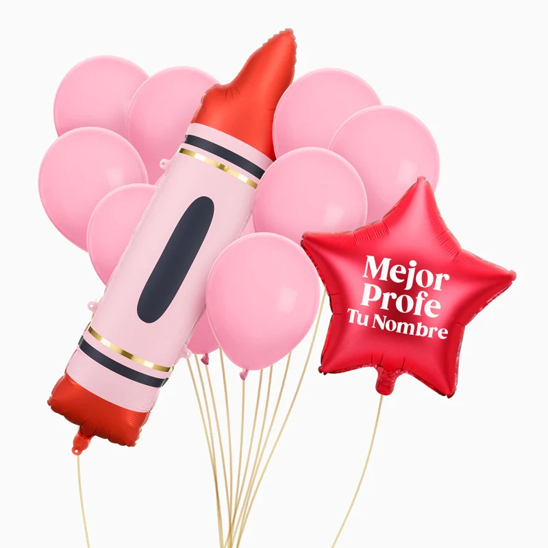 Set Globos Profe Personalizado Nombre Vinilo Blanco - Image 4