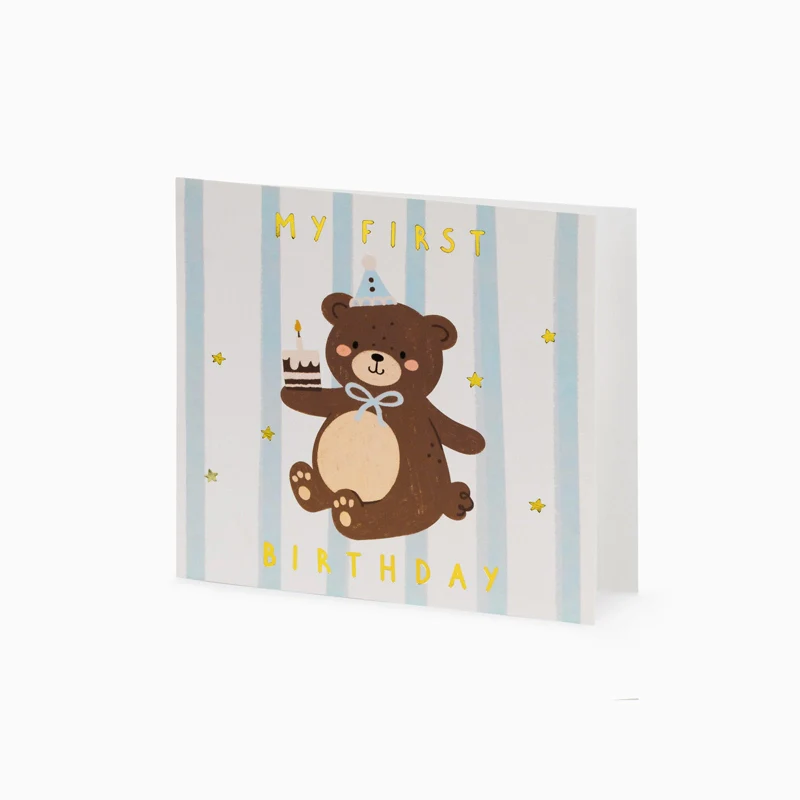 Tarjeta Regalo 14 x 14 cm Oso Primer Cumpleaños