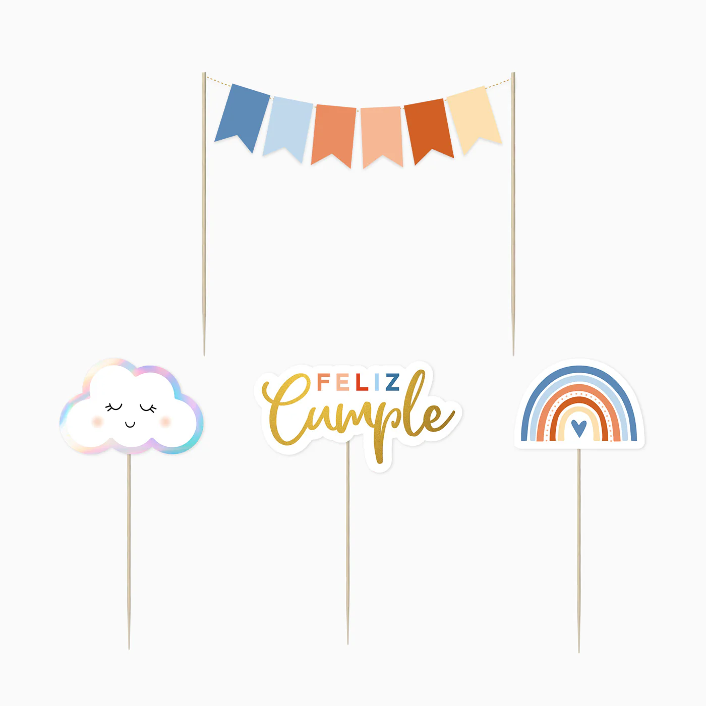 Toppers Cumple Boho Chic Azul Pastel