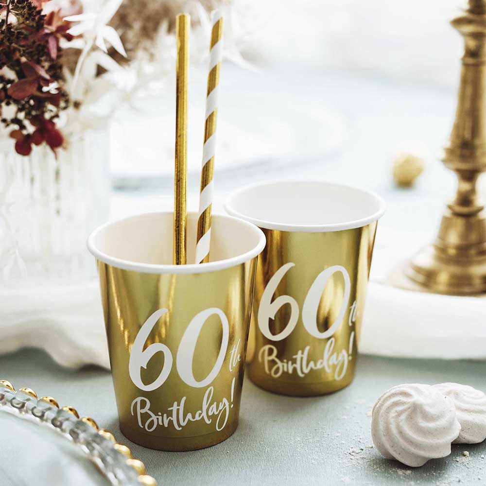 Vaso Cumpleaños Cartón 220 cc Oro '60th Birthday' - Image 2