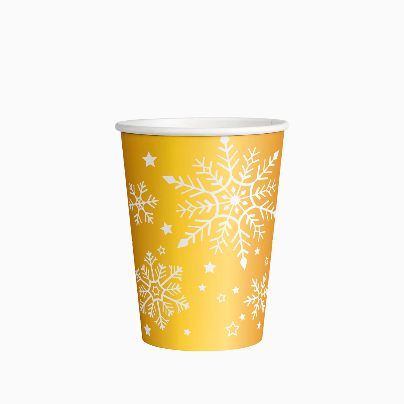 Vaso Cartón Navidad 270 cc Copo de Nieve Oro y Blanco