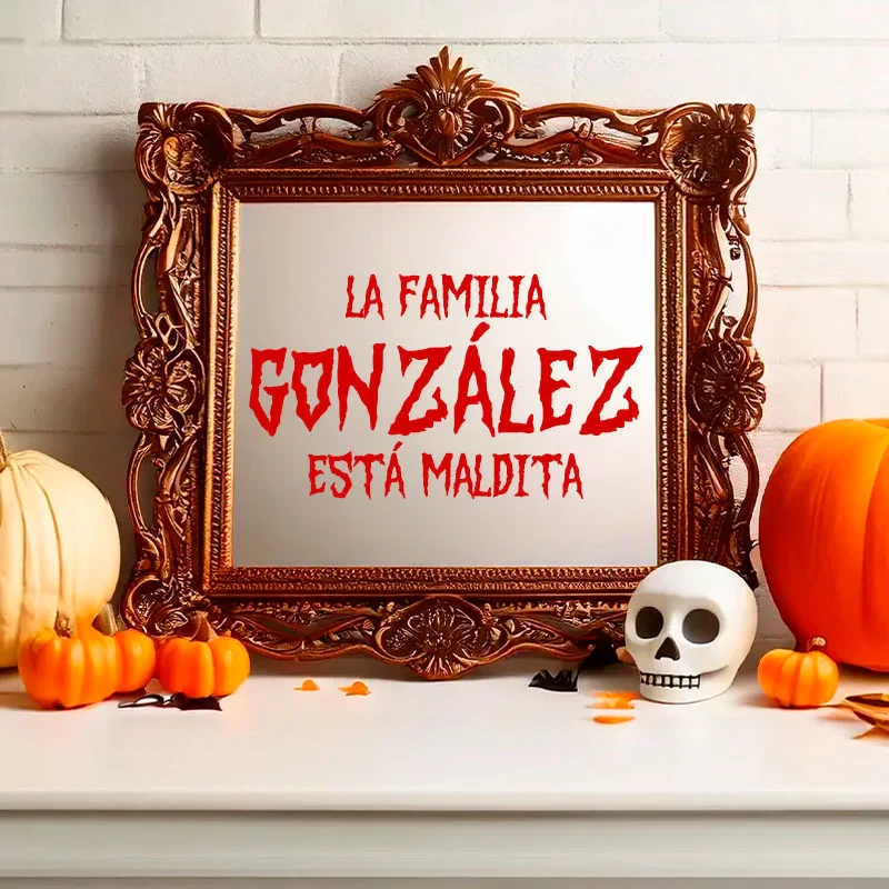 Vinilo Personalizado La Familia Está Maldita Espejo Halloween Rojo